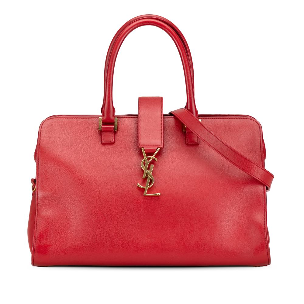 Saint Laurent B Saint Laurent Red Calf Leather Medium Monogram Cabas Satchel Italy