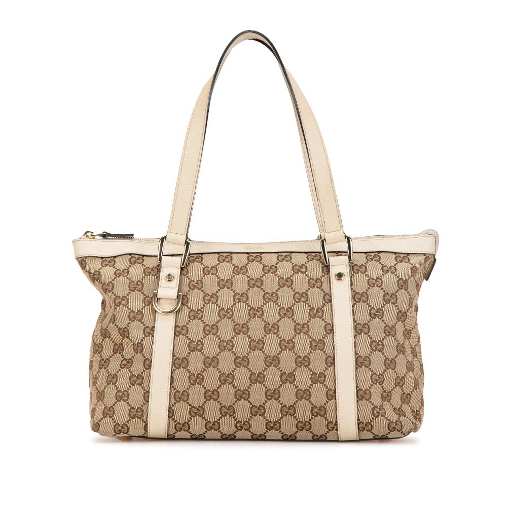 Gucci AB Gucci Brown Beige Canvas Fabric GG Abbey D Ring Tote Italy