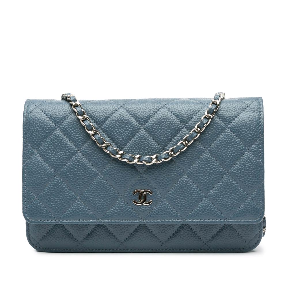 Chanel B Chanel Blue Caviar Leather Leather CC Quilted Caviar Wallet on Chain Italy