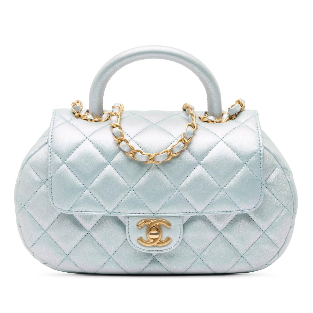 Chanel AB Chanel Blue Light Blue Lambskin Leather Leather CC Quilted Lambskin Top Handle Flap Italy