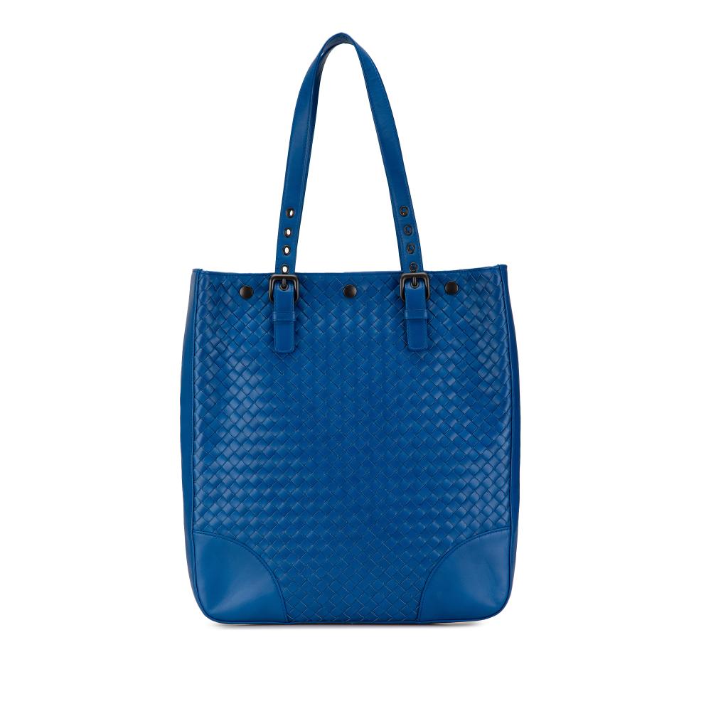 Bottega Veneta AB Bottega Veneta Blue Calf Leather Intrecciato Tote Italy