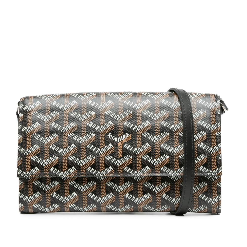 Goyard AB Goyard Black Coated Canvas Fabric Goyardine Varenne Continental Wallet On Strap France