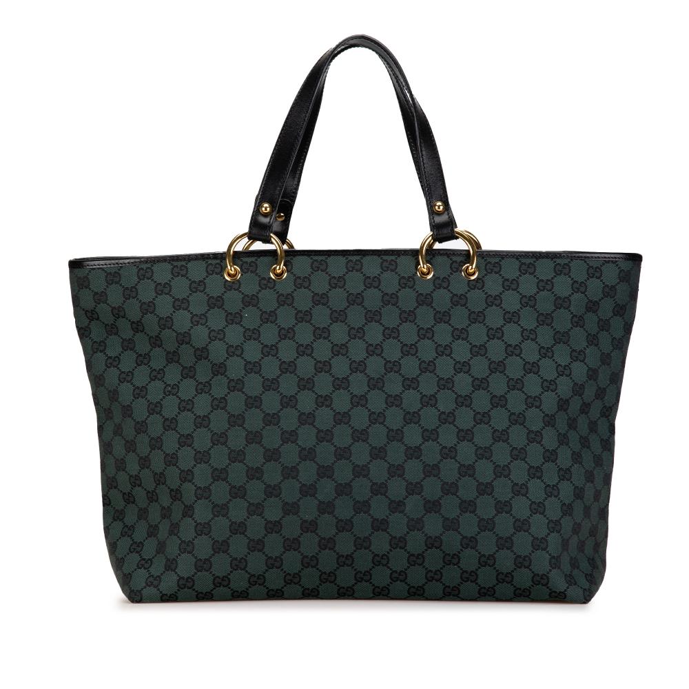 Gucci AB Gucci Green Dark Green Canvas Fabric GG Tote Italy