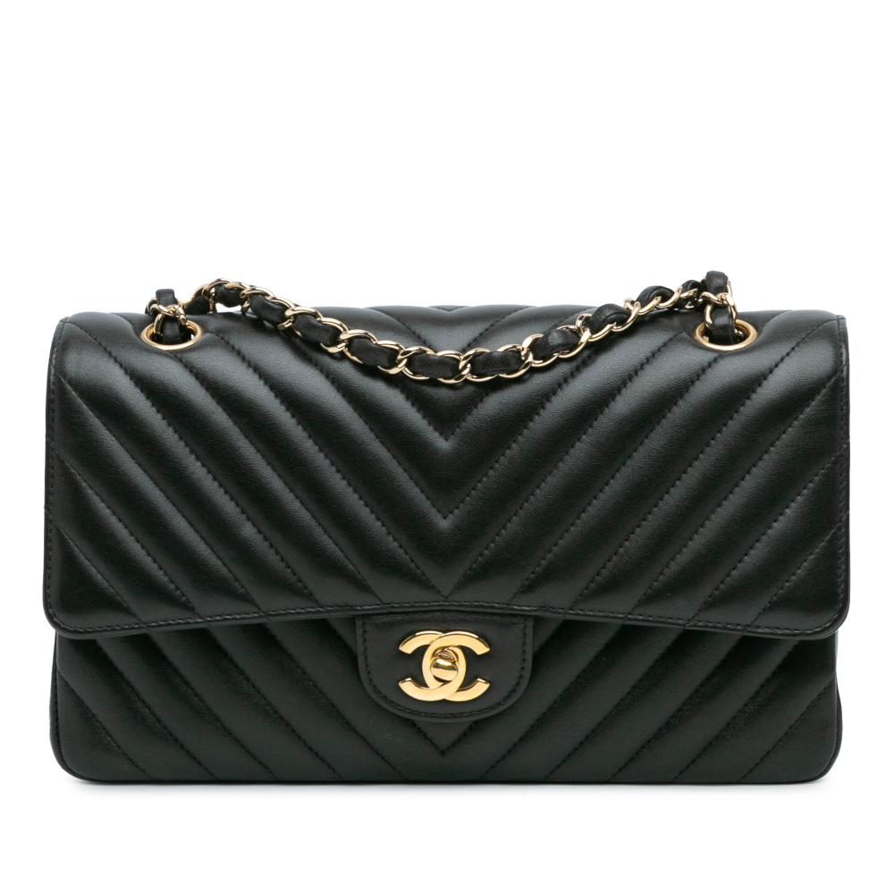 Chanel B Chanel Black Lambskin Leather Leather Medium Classic Chevron Lambskin Double Flap France