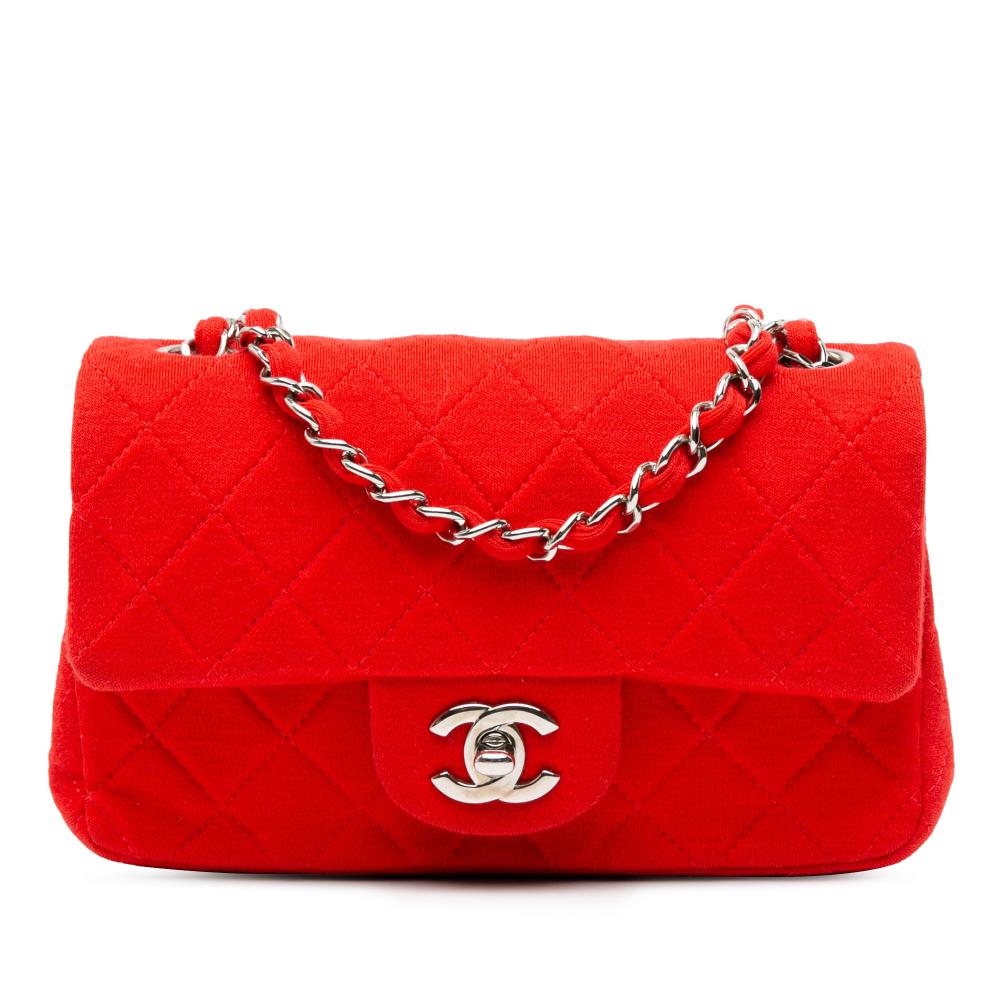 Chanel B Chanel Red Cotton Fabric Mini Rectangular Classic Jersey Single Flap Italy