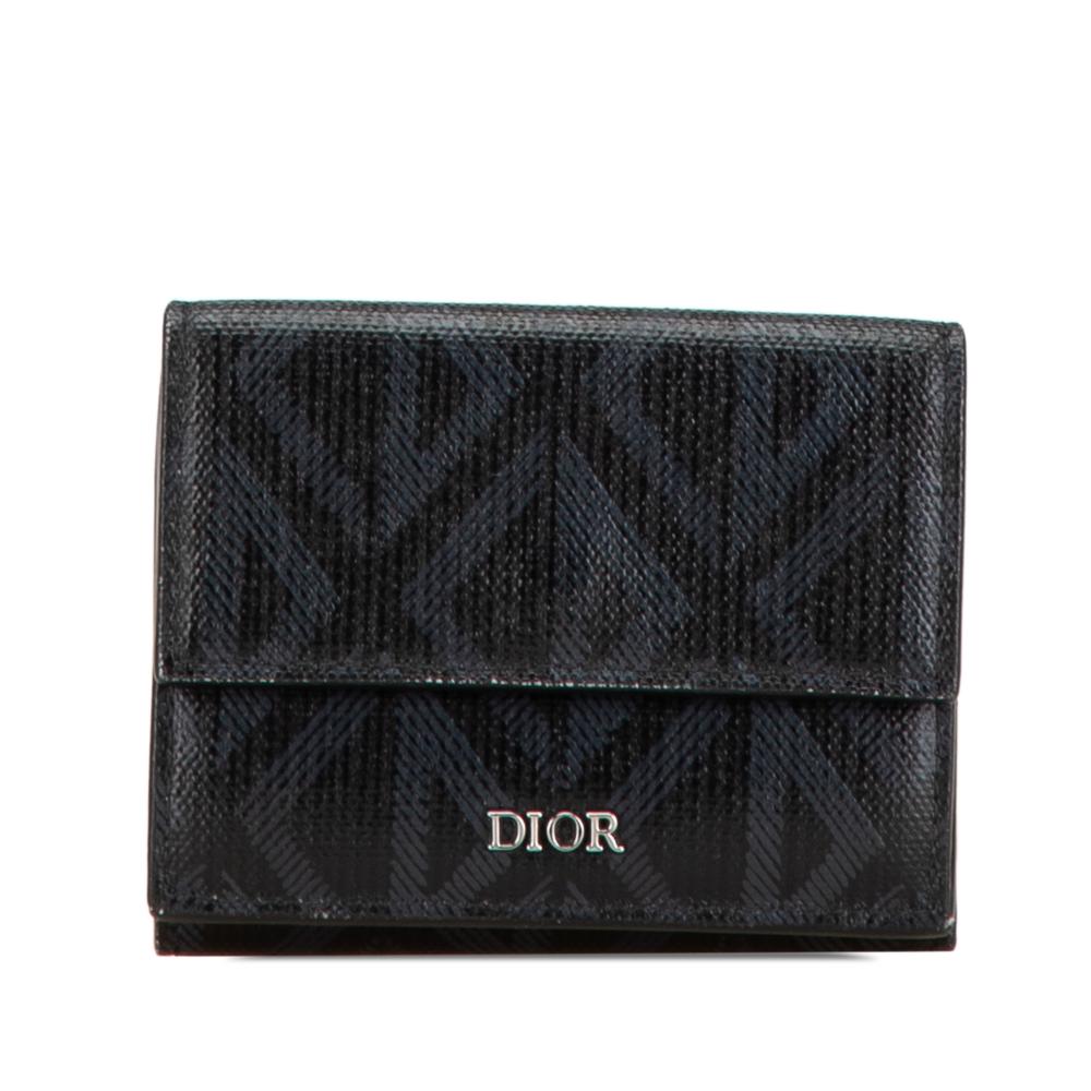 Christian Dior B Dior Black Coated Canvas Fabric CD Diamond Trifold Wallet Italy