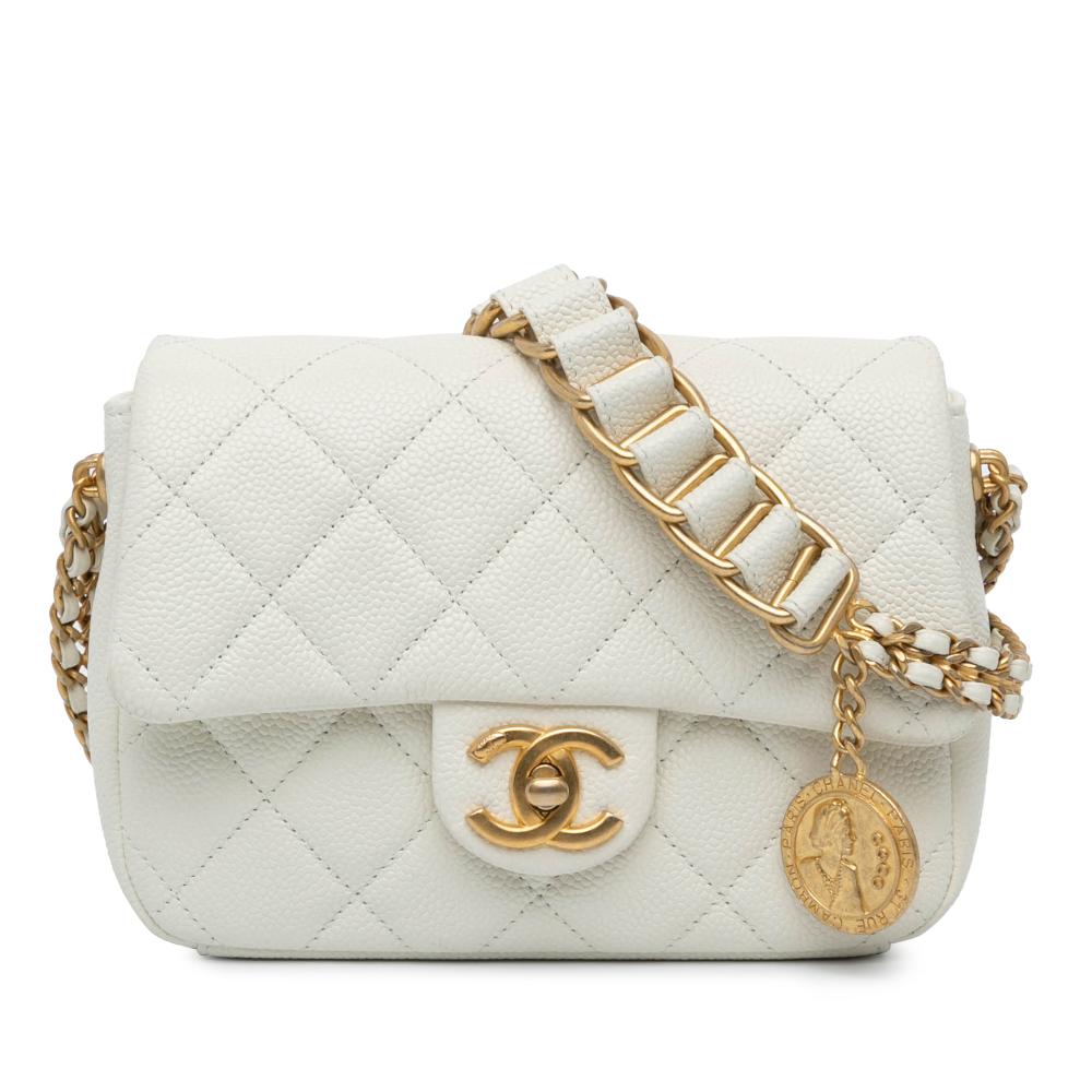 Chanel AB Chanel White Ivory Caviar Leather Leather Mini Caviar Chain Soul Flap Italy