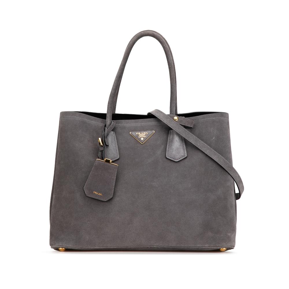 Prada B Prada Gray Dark Gray Suede Leather Medium Scamosciato Double Satchel Italy