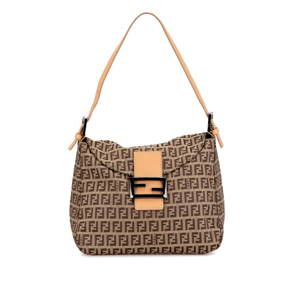 Fendi B Fendi Brown Light Brown Canvas Fabric Zucchino Double Flap Shoulder Bag Italy