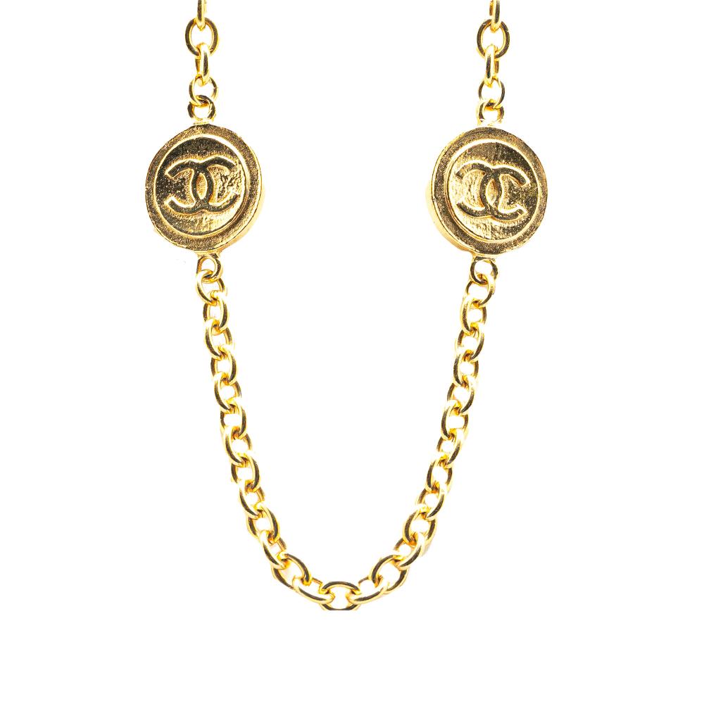 Chanel AB Chanel Gold Gold Plated Metal CC Medallion Station Necklace France