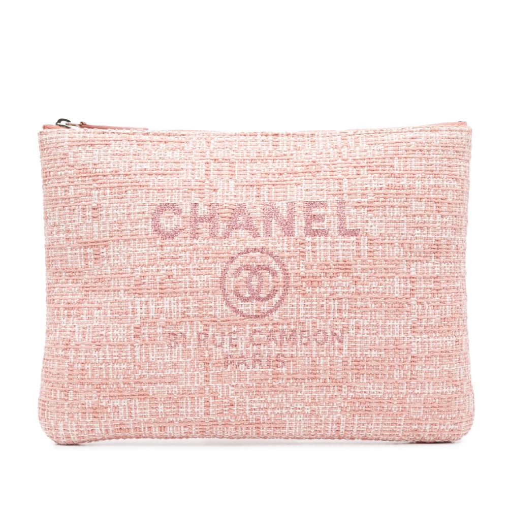 Chanel AB Chanel Pink Light Pink Tweed Fabric Medium Deauville O Case Italy