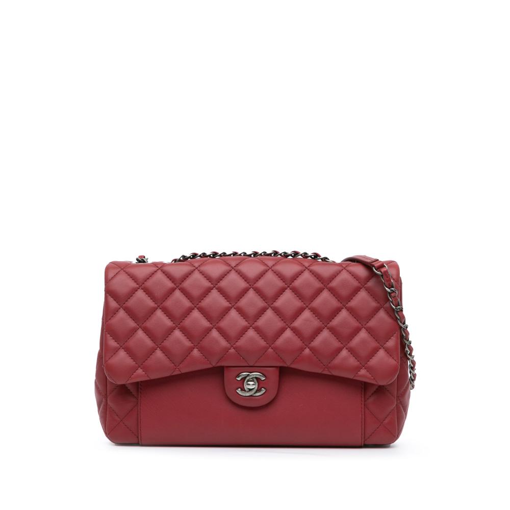 Chanel B Chanel Red Bordeaux Lambskin Leather Leather CC Quilted Lambskin Single Flap Italy