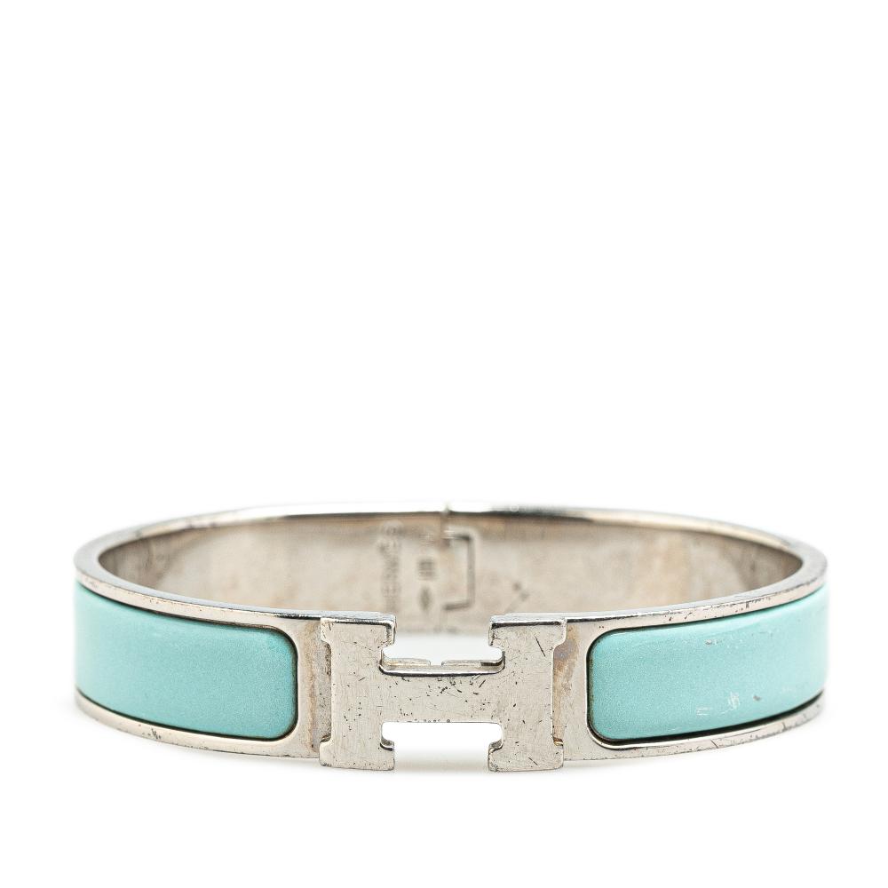 Hermès B Hermès Blue Light Blue with Silver Enamel Other Clic H Bracelet PM France