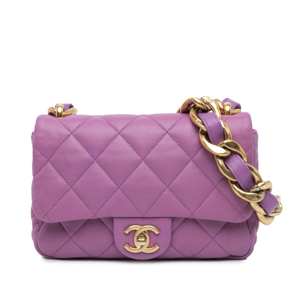 Chanel B Chanel Purple Lambskin Leather Leather Small Quilted Lambskin Funky Town Flap Italy