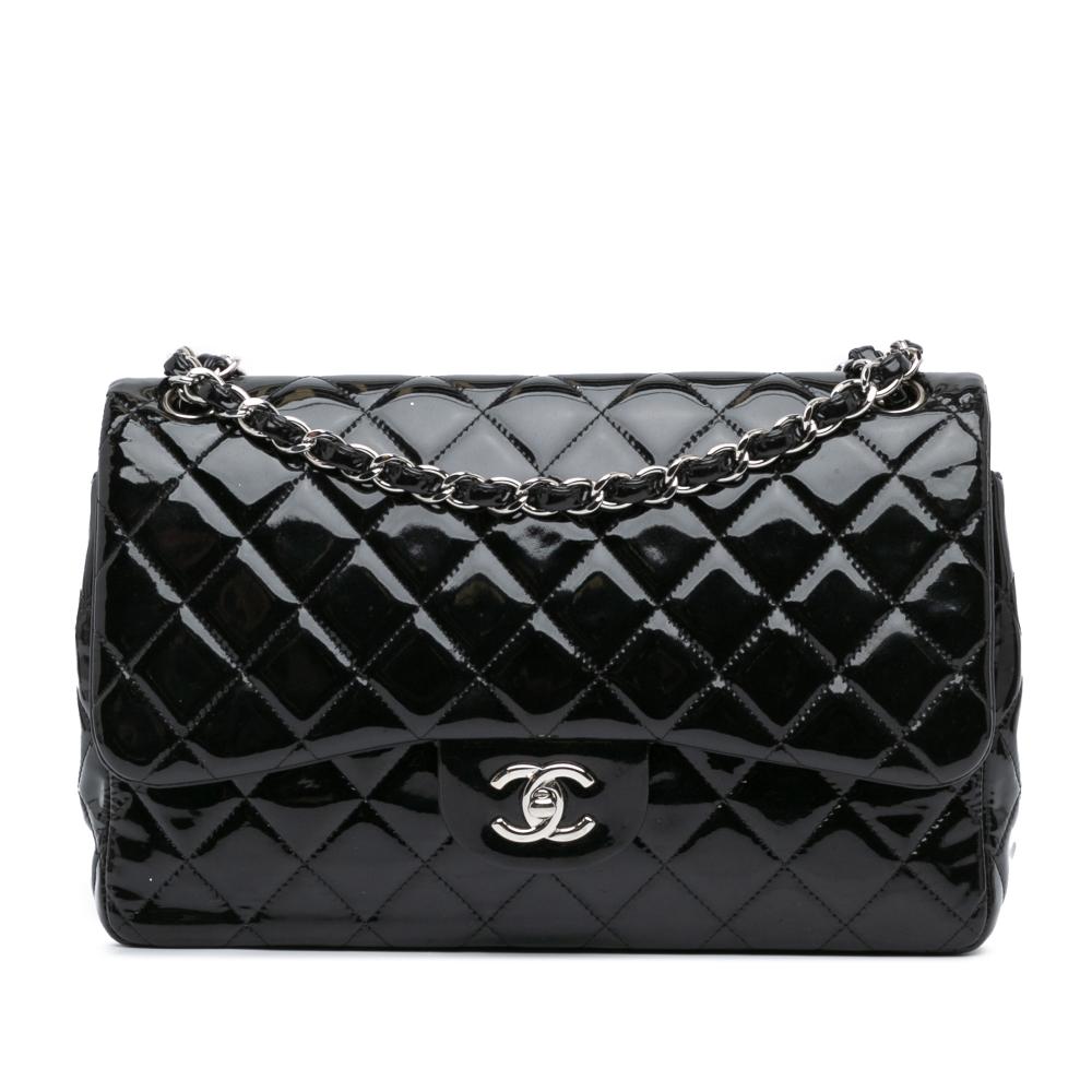 Chanel B Chanel Black Patent Leather Leather Jumbo Classic Patent Double Flap Italy