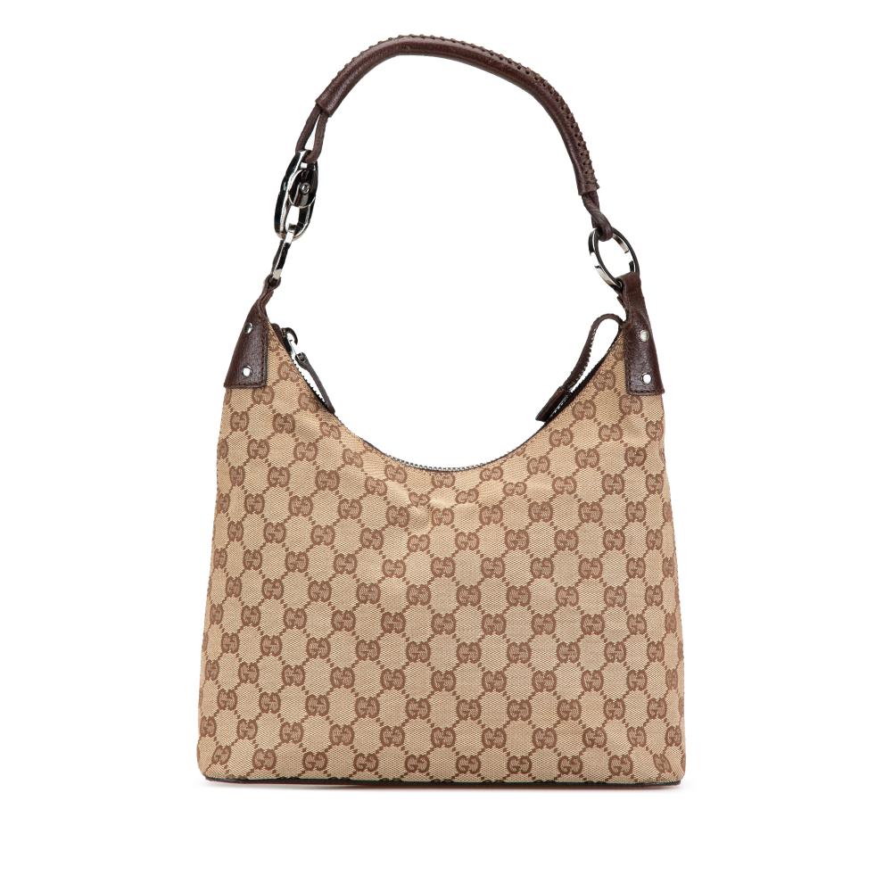 Gucci B Gucci Brown Beige Canvas Fabric GG Shoulder Bag Italy