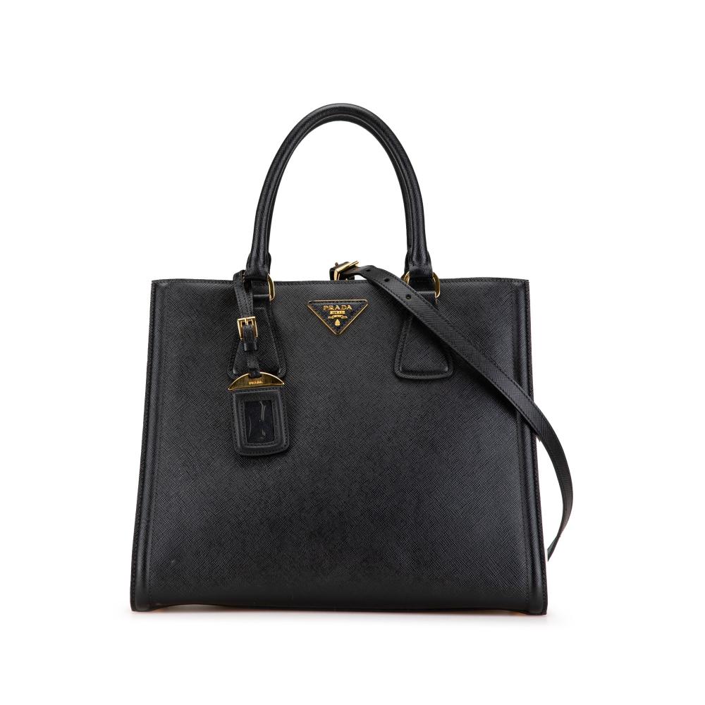 Prada B Prada Black Saffiano Leather Lux Bicolor Satchel Italy