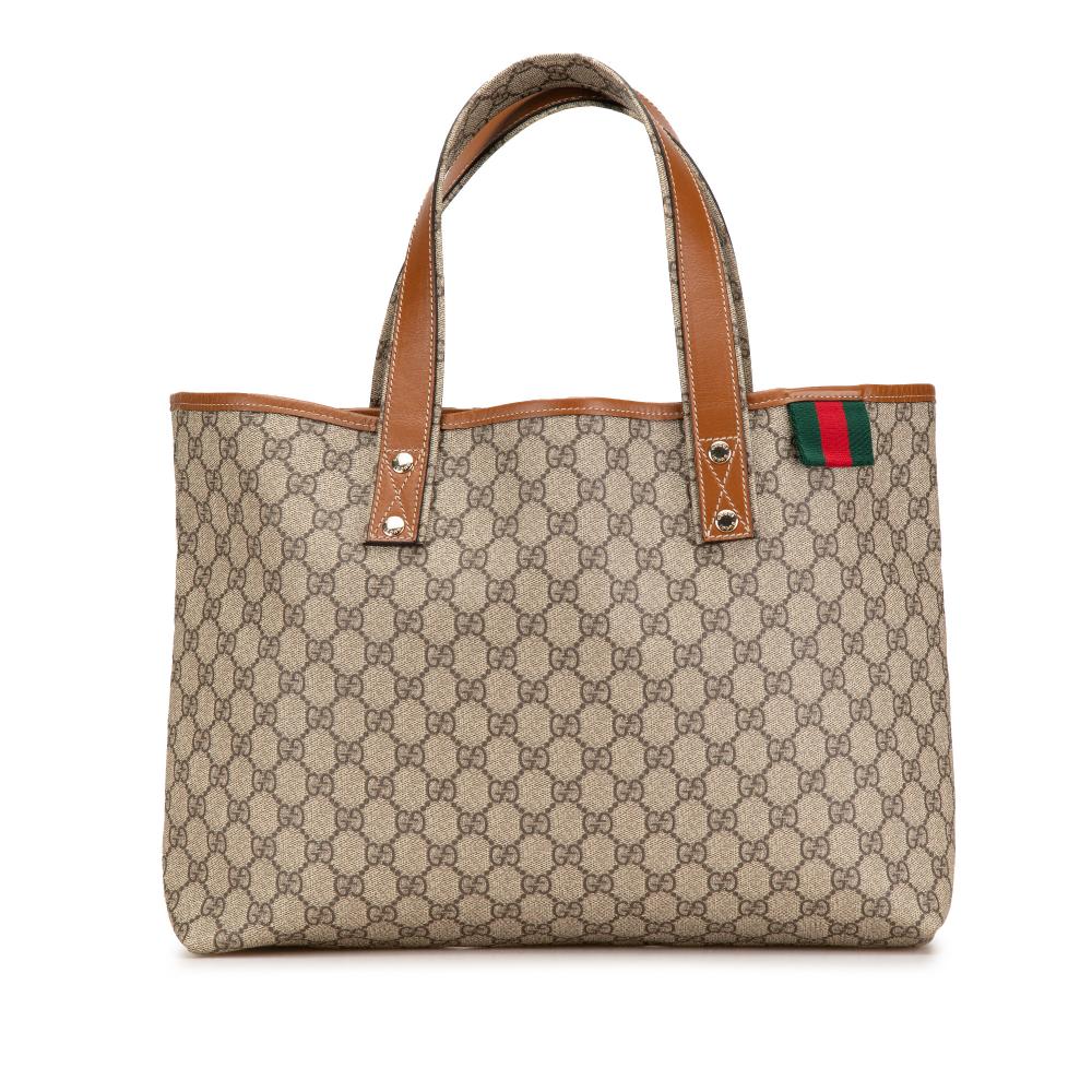 Gucci AB Gucci Brown Beige Coated Canvas Fabric Medium GG Supreme Web Loop Tote Bag France