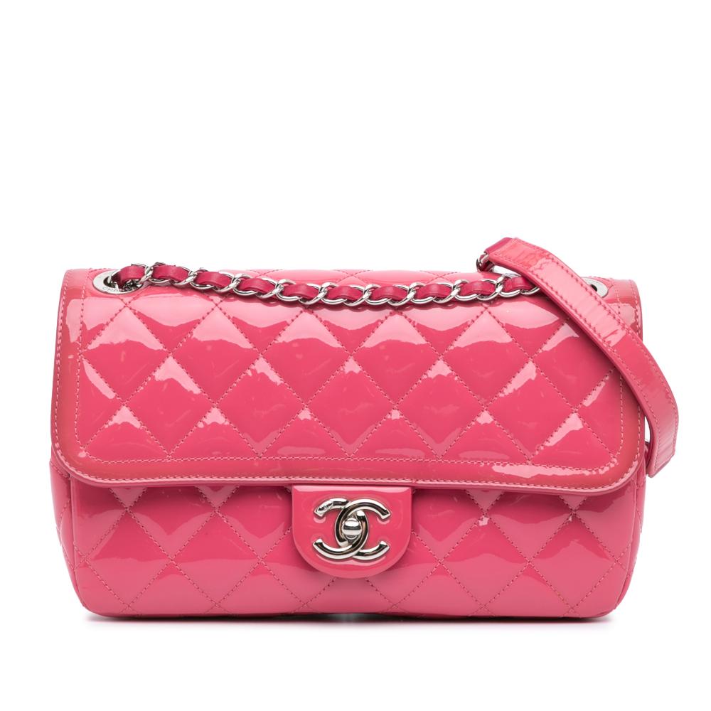 Chanel B Chanel Pink Patent Leather Leather Medium Patent Coco Shine Flap Italy