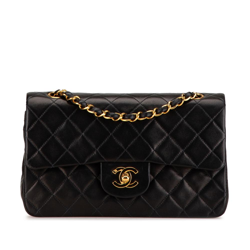 Chanel B Chanel Black Lambskin Leather Leather Small Classic Lambskin Double Flap France