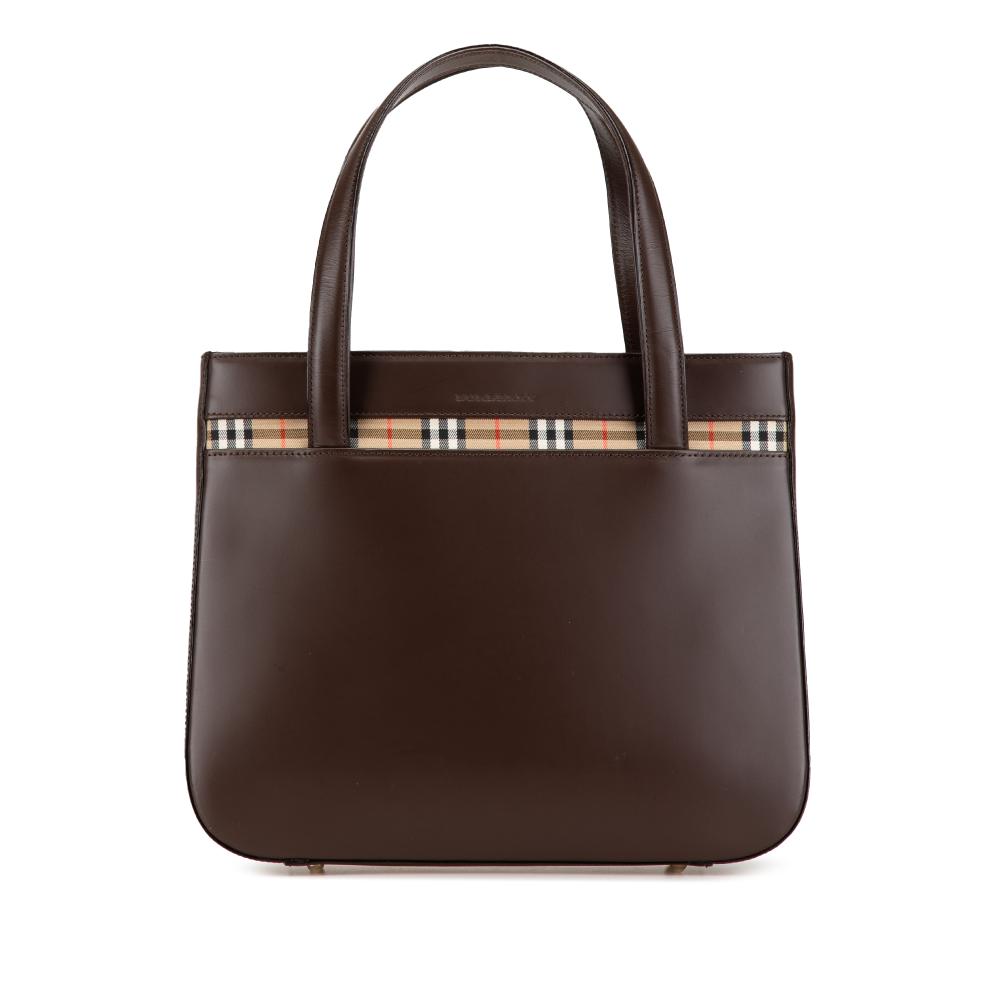 Burberry B Burberry Brown Dark Brown Calf Leather House Check Trimmed Handbag United Kingdom