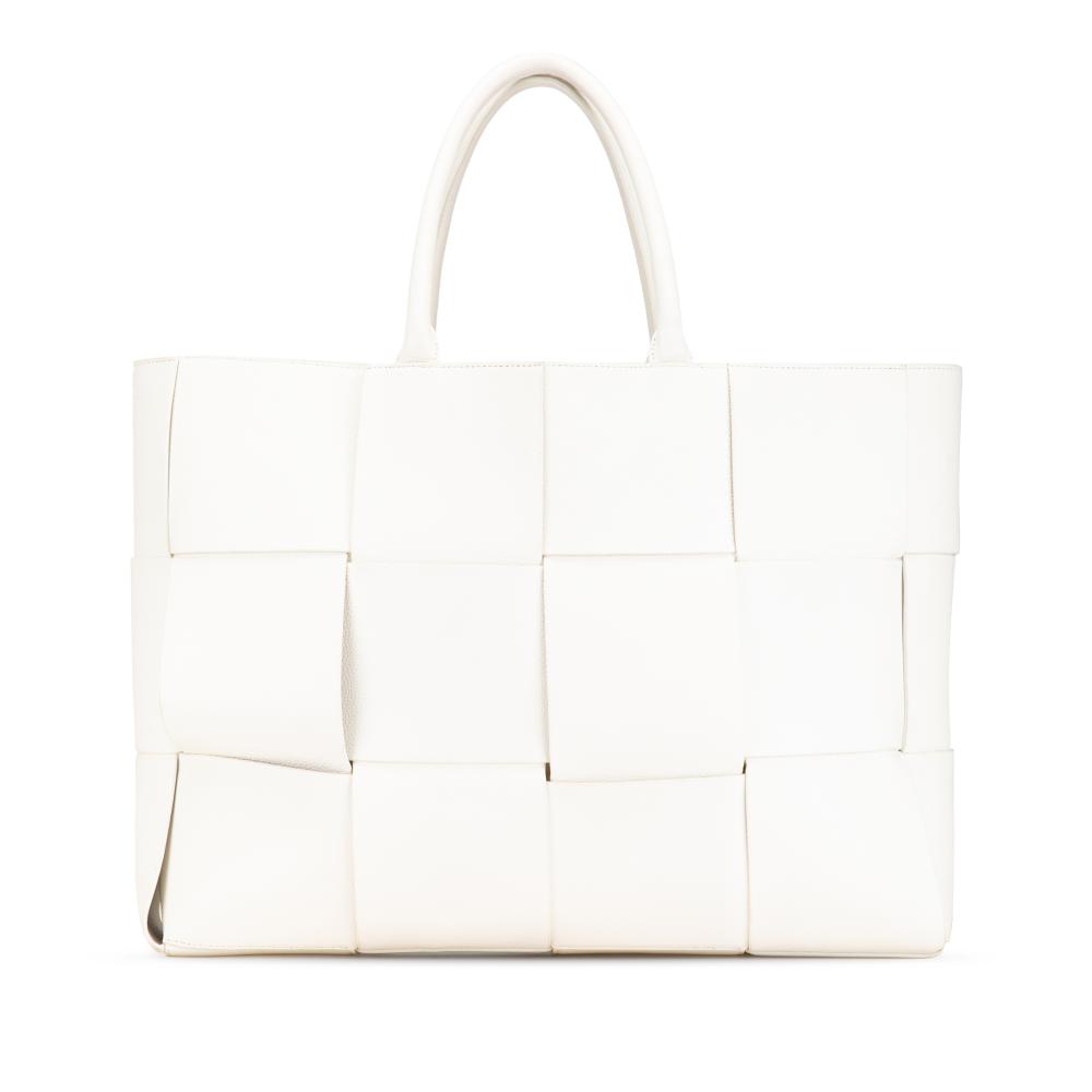 Bottega Veneta AB Bottega Veneta White Calf Leather Large Intreccio Arco Tote Italy