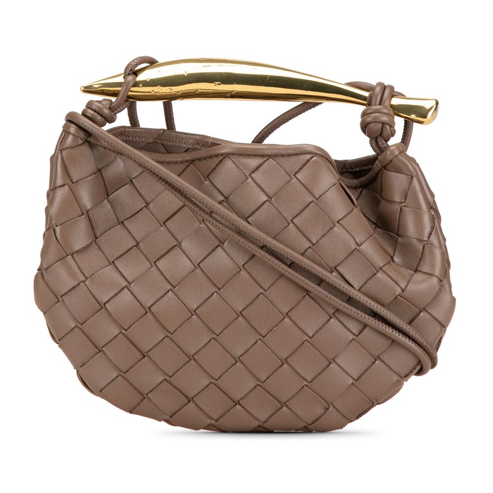 Bottega Veneta B Bottega Veneta Brown Mocha Lambskin Leather Leather Baby Lambskin Intrecciato Sardine Bag Italy