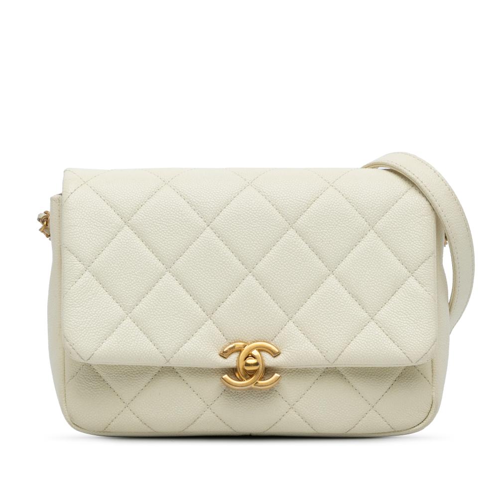 Chanel B Chanel White Ivory Caviar Leather Leather Small Quilted Caviar Chain Melody Flap Italy