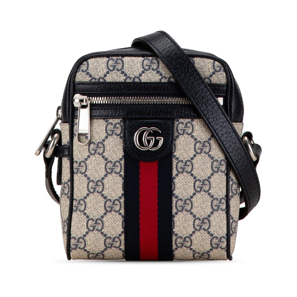 Gucci AB Gucci Brown Beige with Black Coated Canvas Fabric Mini GG Supreme Ophidia Crossbody Italy