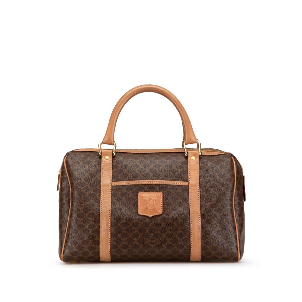 Celine B Celine Brown Coated Canvas Fabric Macadam Boston Bag Italy