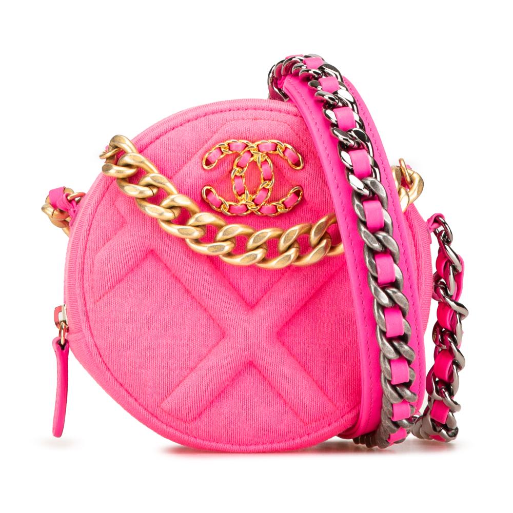 Chanel AB Chanel Pink Hot Pink Cotton Fabric Jersey 19 Round Clutch on Chain Italy