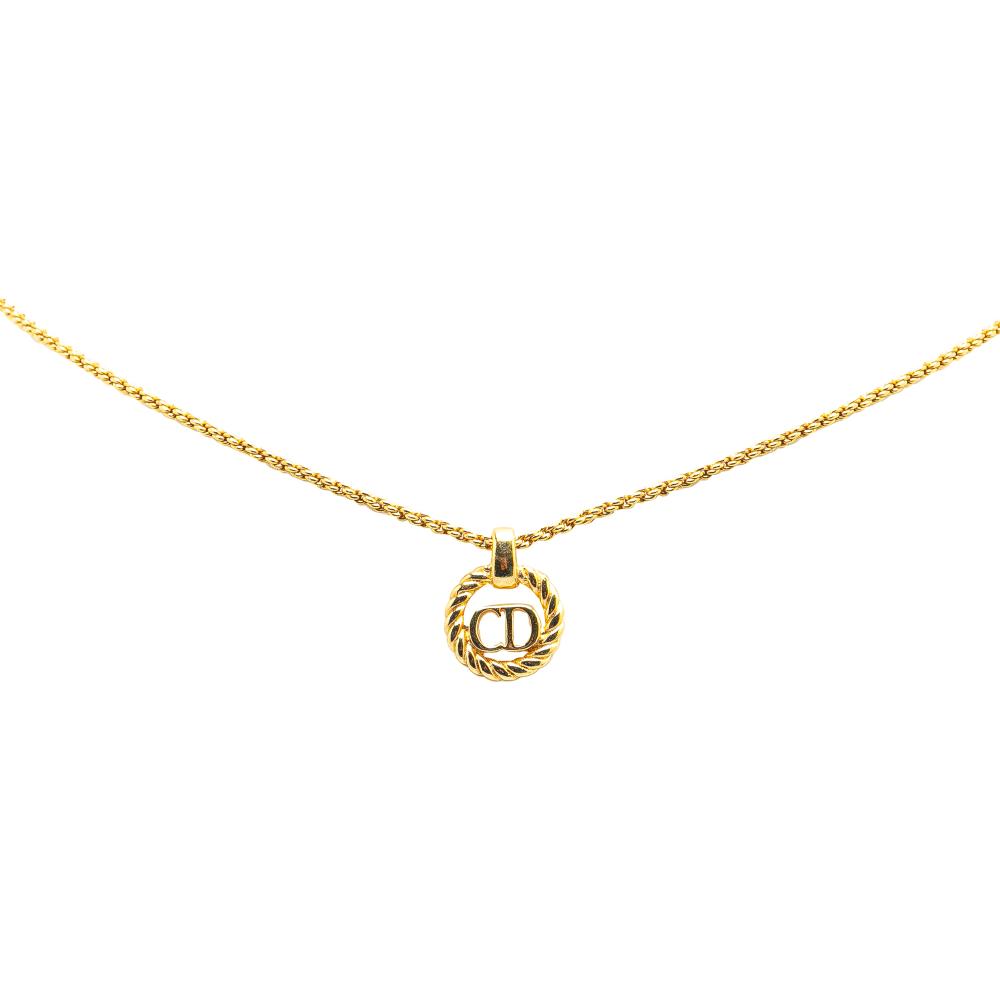 Christian Dior B Dior Gold Gold Plated Metal CD Logo Pendant Necklace Italy