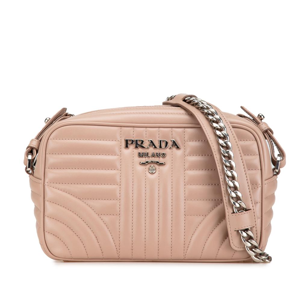 Prada AB Prada Brown Beige Calf Leather Soft Diagramme Crossbody Italy