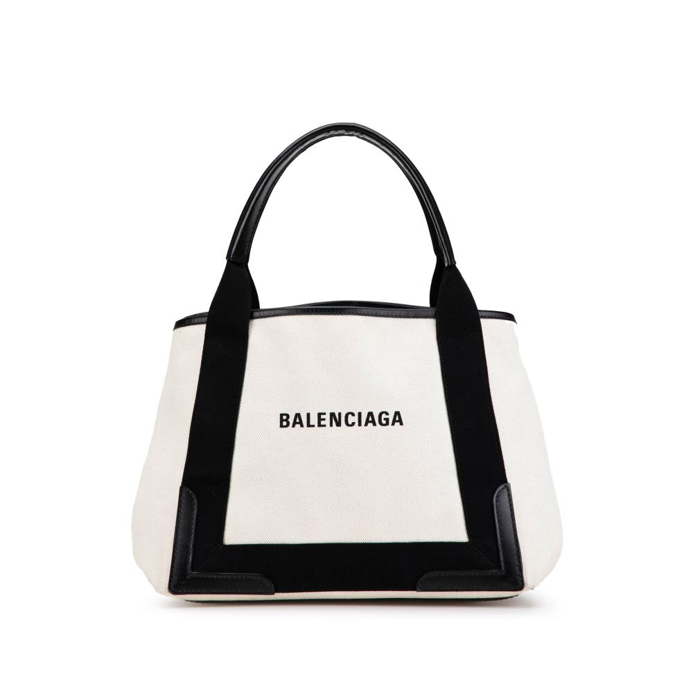 Balenciaga B Balenciaga White Canvas Fabric Navy Cabas S Tote Italy