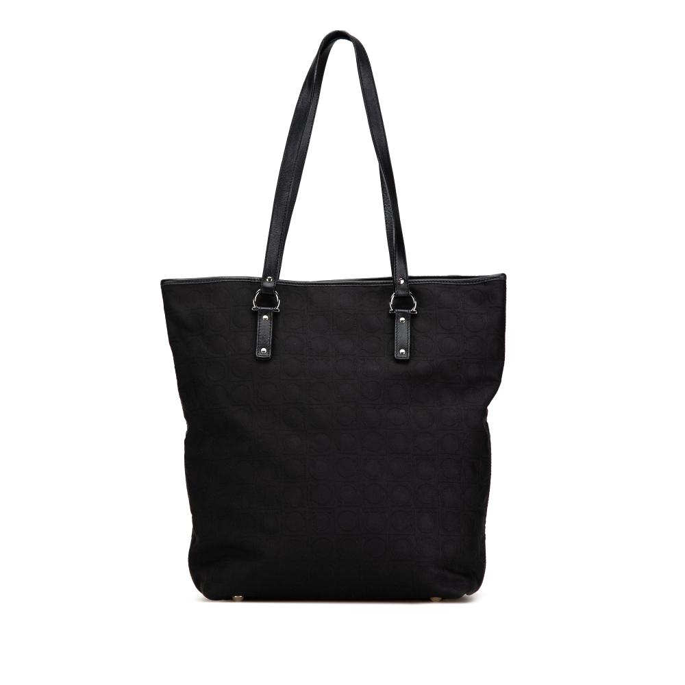 Salvatore Ferragamo B Ferragamo Black Canvas Fabric Gancini Tote Italy