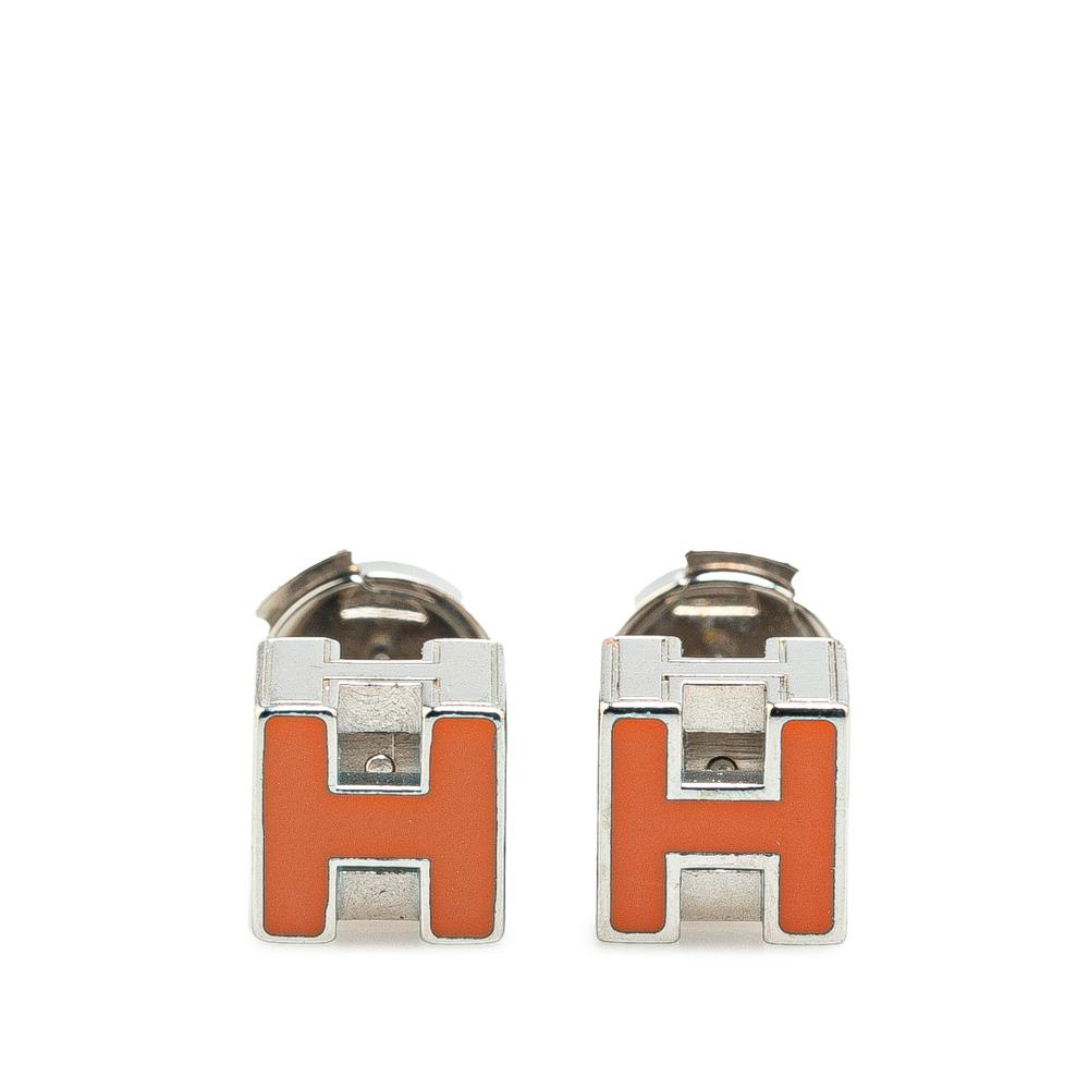 Hermès B Hermès Orange Enamel Other Cage d'H Push Back Earrings Italy