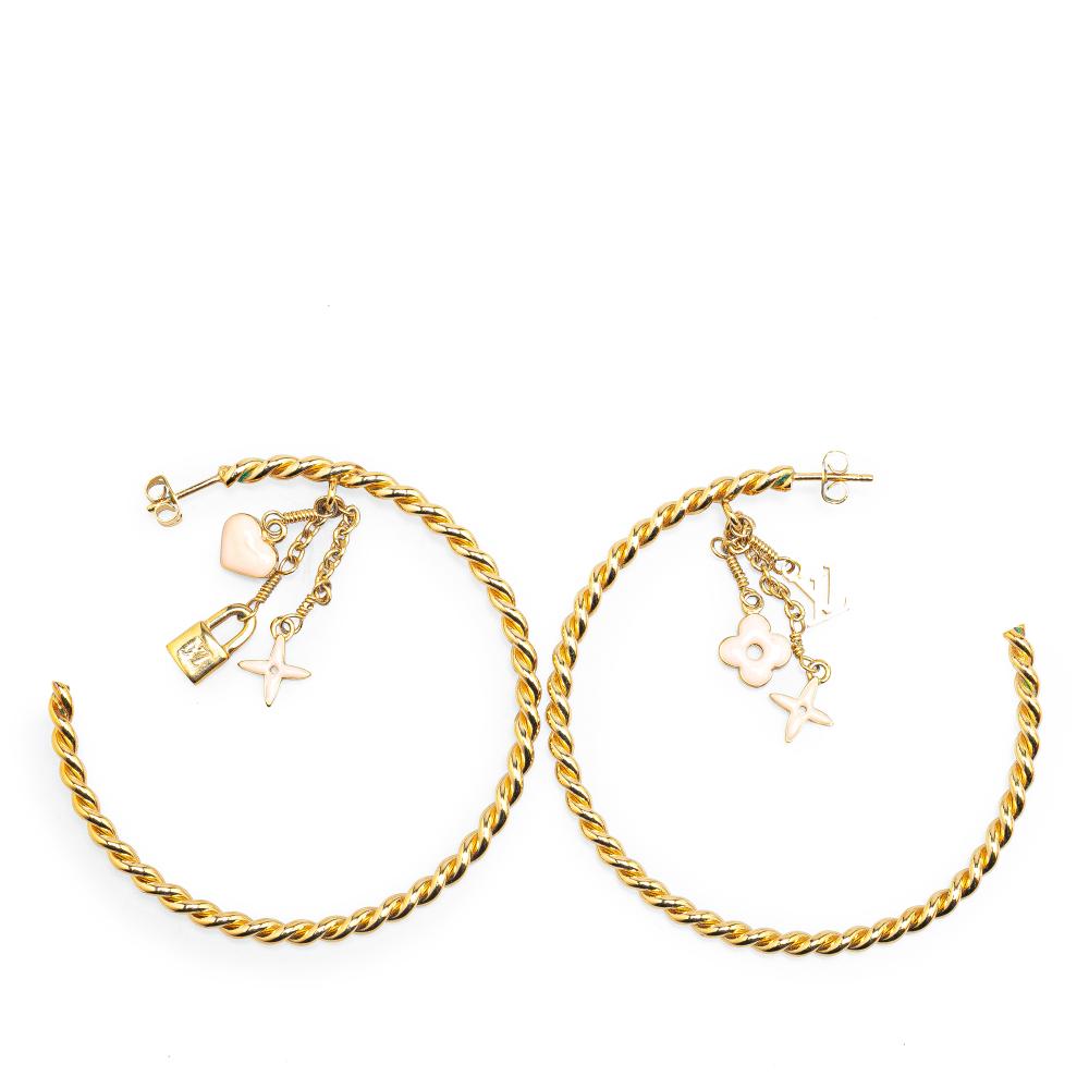 Louis Vuitton B Louis Vuitton Gold Gold Plated Metal Sweet Monogram Creole Hoop Pierce Earrings Italy