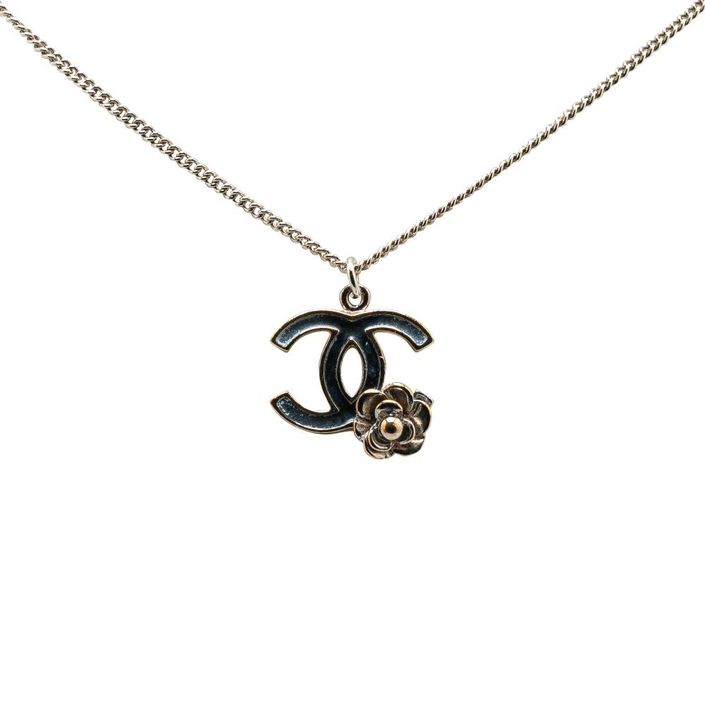 Chanel B Chanel Silver Silver Metal Plated CC Camellia Charm Necklace France