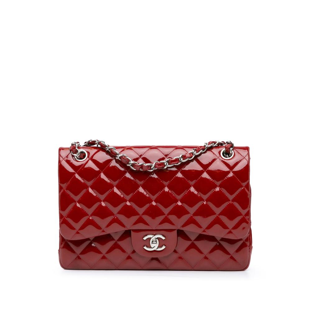 Chanel B Chanel Red Patent Leather Leather Jumbo Classic Patent Double Flap Italy