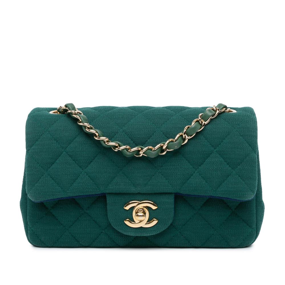 Chanel B Chanel Green Cotton Fabric Mini Rectangular Classic Jersey Single Flap France