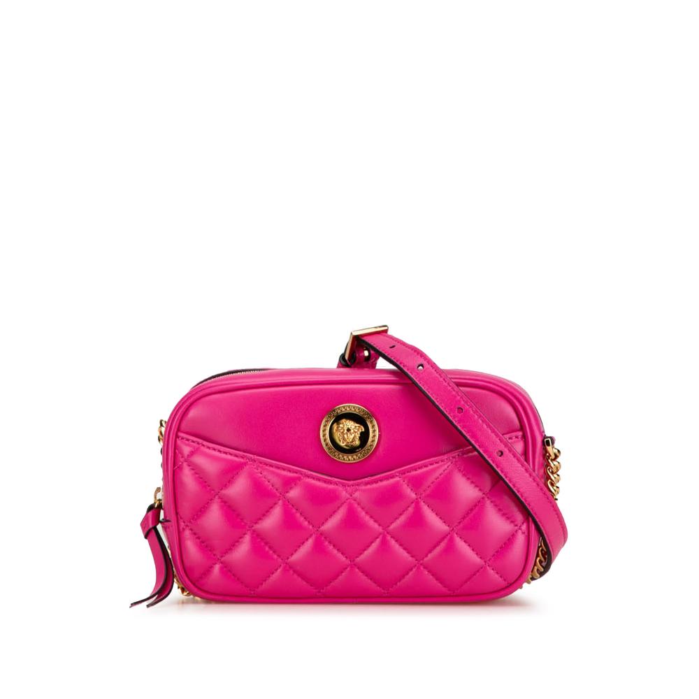 Versace AB Versace Pink Dark Pink Lambskin Leather Leather Quilted Lambskin La Medusa Camera Bag Italy