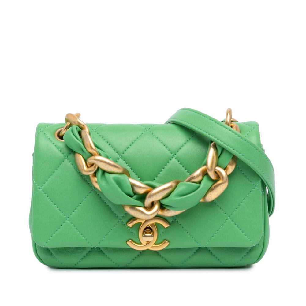 Chanel AB Chanel Green Lambskin Leather Leather Small Quilted Lambskin Chain Is More Flap Italy