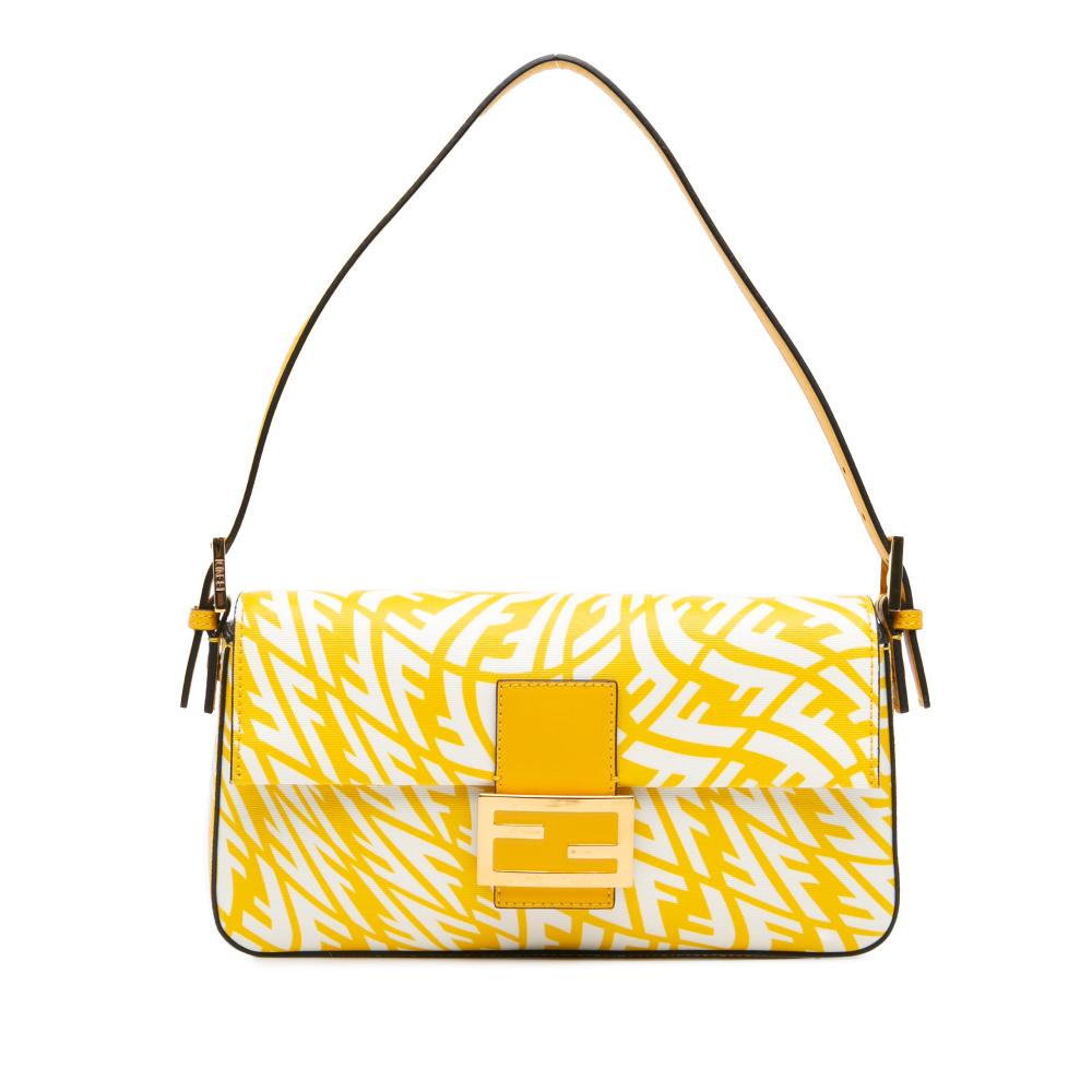 Fendi B Fendi Yellow Coated Canvas Fabric Sarah Coleman Zucca 1997 Vertigo Baguette Italy