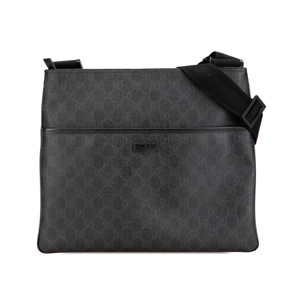 Gucci AB Gucci Black Coated Canvas Fabric GG Supreme Crossbody Italy