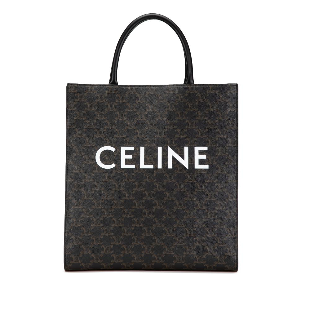 Celine AB Celine Black Coated Canvas Fabric Medium Triomphe Vertical Cabas Satchel Italy