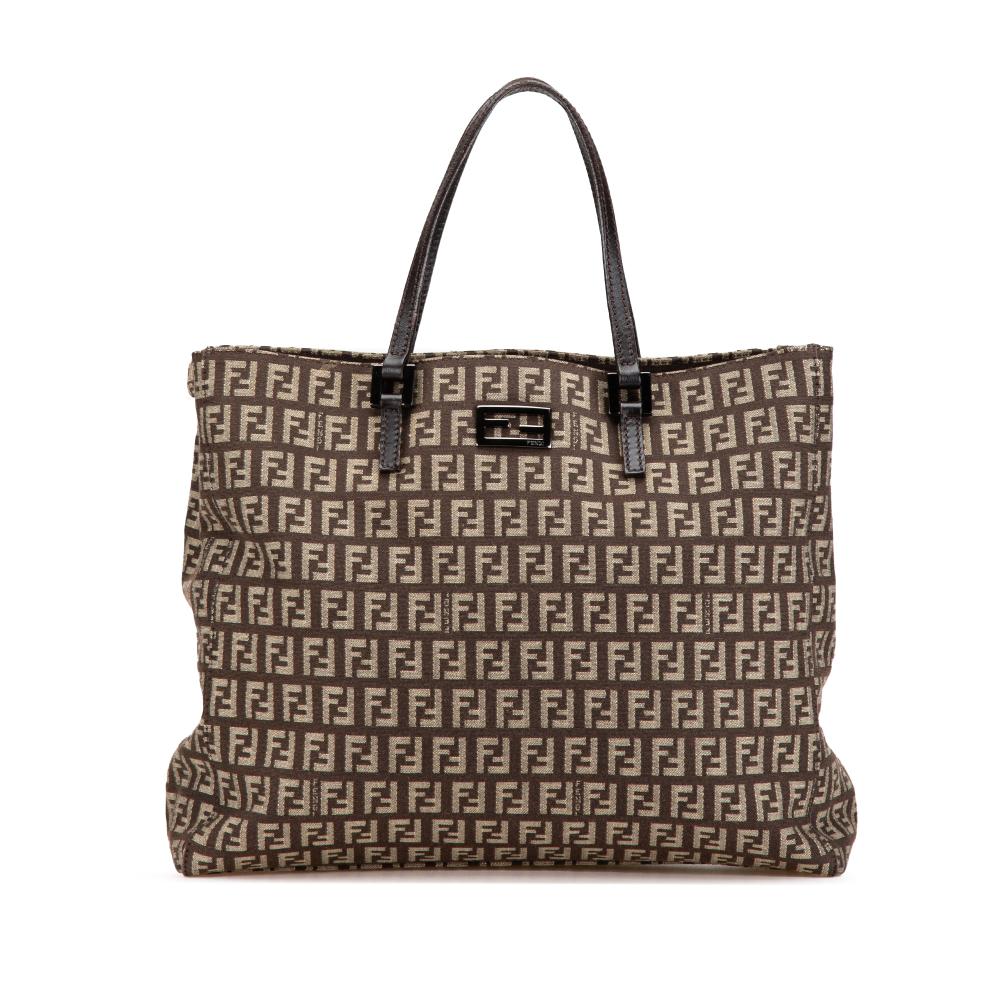 Fendi B Fendi Brown Dark Brown Canvas Fabric Zucchino Tote Italy