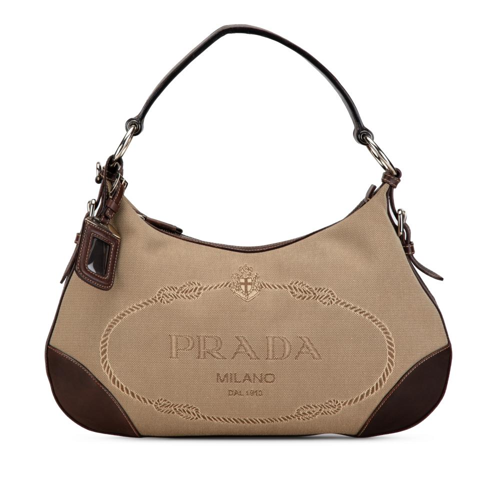 Prada B Prada Brown Beige Canvas Fabric Canapa Logo Shoulder Bag Italy