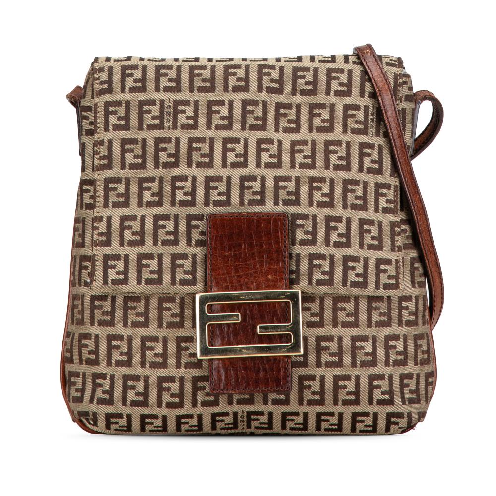 Fendi B Fendi Brown Beige Canvas Fabric Zucchino Crossbody Italy