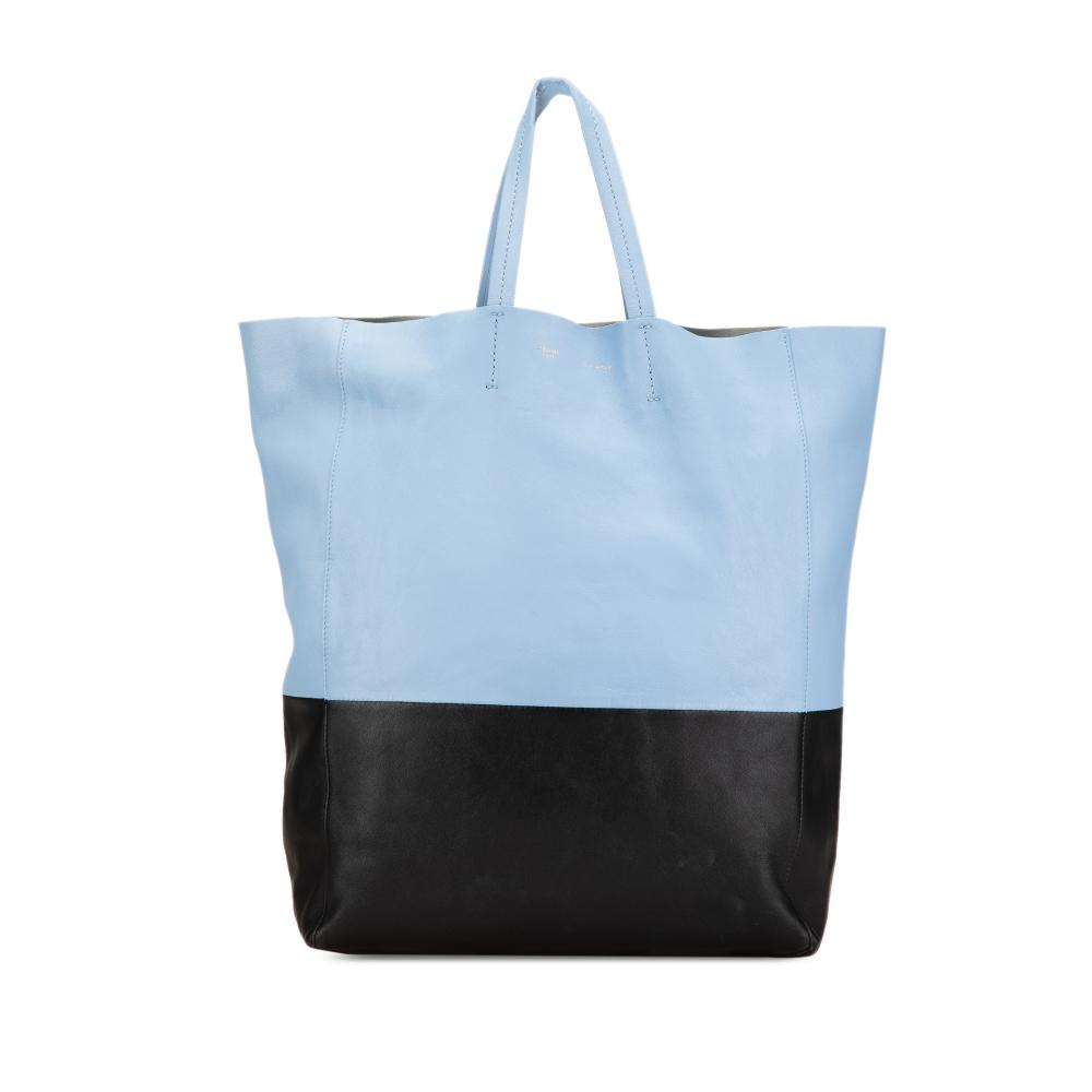 Celine B Celine Blue Light Blue with Black Calf Leather Bicolor Vertical Cabas Tote Italy