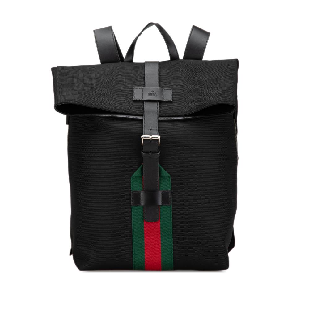 Gucci AB Gucci Black Canvas Fabric Techno Web Fold Over Backpack Italy